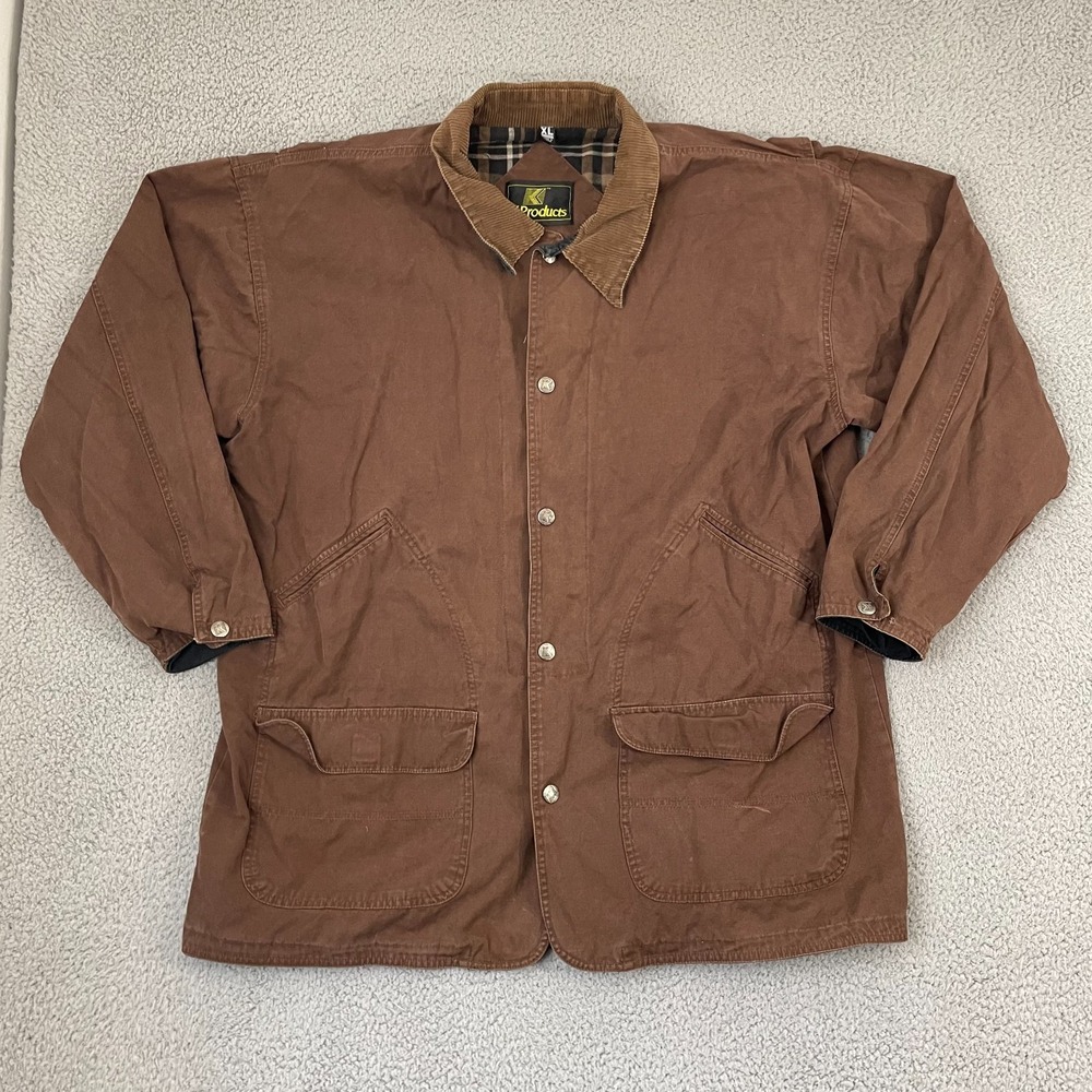 K Products Flannel Lined Corduroy Collar Chore Coat Men XL Brown Cottage Barn